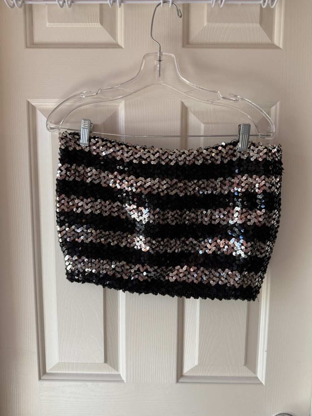 Betsey Johnson Black and Silver Sequin Striped Mini Skirt